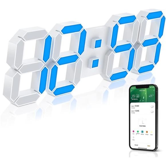 15" Multicolor LED Digital Wall Clock Alarm Clocks with APP Control,3D LED Light - Picture 7 of 12